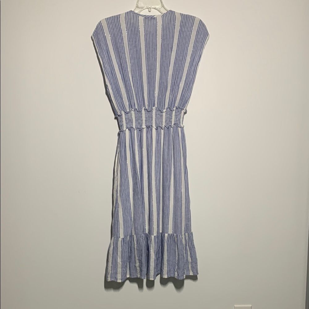RAILS Ashlyn Midi Dress in Levanzo Blue White Silver Stripes Linen Blend Sz S - Picture 4 of 13